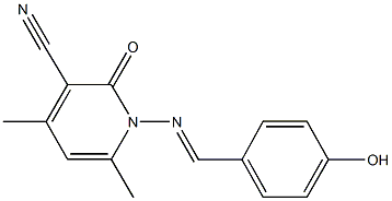 1-[(4-hydroxybenzylidene)amino]-4,6-dimethyl-2-oxo-1,2-dihydropyridine-3-carbonitrile 化学構造式