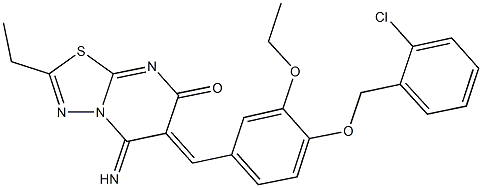 6-{4-[(2-chlorobenzyl)oxy]-3-ethoxybenzylidene}-2-ethyl-5-imino-5,6-dihydro-7H-[1,3,4]thiadiazolo[3,2-a]pyrimidin-7-one Structure