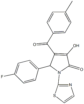 5-(4-fluorophenyl)-3-hydroxy-4-(4-methylbenzoyl)-1-(1,3-thiazol-2-yl)-1,5-dihydro-2H-pyrrol-2-one 结构式