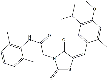 N-(2,6-dimethylphenyl)-2-[5-(5-isopropyl-4-methoxy-2-methylbenzylidene)-2,4-dioxo-1,3-thiazolidin-3-yl]acetamide Struktur