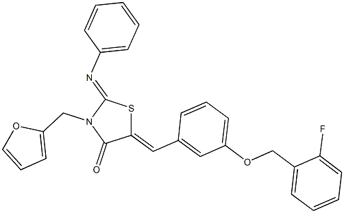 5-{3-[(2-fluorobenzyl)oxy]benzylidene}-3-(2-furylmethyl)-2-(phenylimino)-1,3-thiazolidin-4-one 结构式