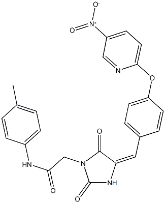 2-{4-[4-({5-nitropyridin-2-yl}oxy)benzylidene]-2,5-dioxoimidazolidin-1-yl}-N-(4-methylphenyl)acetamide Struktur