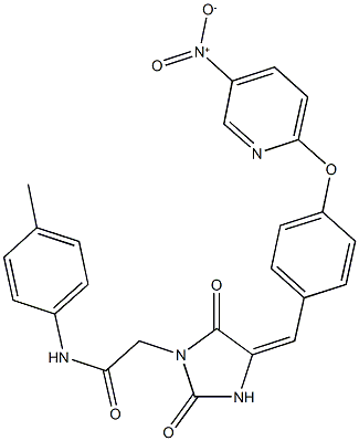 2-{4-[4-({5-nitropyridin-2-yl}oxy)benzylidene]-2,5-dioxoimidazolidin-1-yl}-N-(4-methylphenyl)acetamide,,结构式