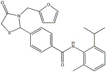 4-[3-(2-furylmethyl)-4-oxo-1,3-thiazolidin-2-yl]-N-(2-isopropyl-6-methylphenyl)benzamide 化学構造式