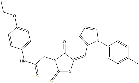 2-(5-{[1-(2,4-dimethylphenyl)-1H-pyrrol-2-yl]methylene}-2,4-dioxo-1,3-thiazolidin-3-yl)-N-(4-ethoxyphenyl)acetamide 结构式