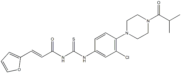 N-[3-chloro-4-(4-isobutyryl-1-piperazinyl)phenyl]-N'-[3-(2-furyl)acryloyl]thiourea Structure