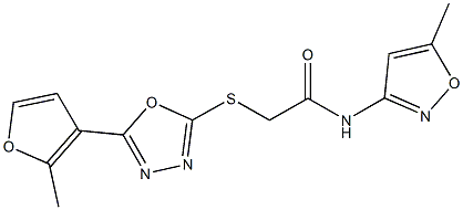 2-{[5-(2-methyl-3-furyl)-1,3,4-oxadiazol-2-yl]sulfanyl}-N-(5-methyl-3-isoxazolyl)acetamide,,结构式