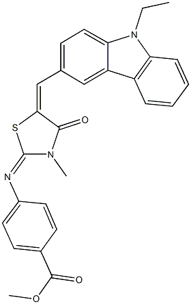 methyl 4-({5-[(9-ethyl-9H-carbazol-3-yl)methylene]-3-methyl-4-oxo-1,3-thiazolidin-2-ylidene}amino)benzoate Struktur