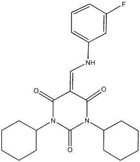 1,3-dicyclohexyl-5-[(3-fluoroanilino)methylene]-2,4,6(1H,3H,5H)-pyrimidinetrione Structure