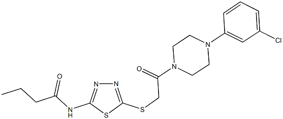 N-[5-({2-[4-(3-chlorophenyl)-1-piperazinyl]-2-oxoethyl}sulfanyl)-1,3,4-thiadiazol-2-yl]butanamide Structure