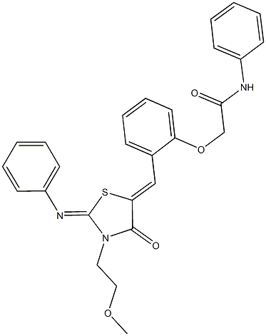 2-(2-{[3-(2-methoxyethyl)-4-oxo-2-(phenylimino)-1,3-thiazolidin-5-ylidene]methyl}phenoxy)-N-phenylacetamide,,结构式