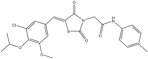 2-[5-(3-chloro-4-isopropoxy-5-methoxybenzylidene)-2,4-dioxo-1,3-thiazolidin-3-yl]-N-(4-methylphenyl)acetamide,,结构式