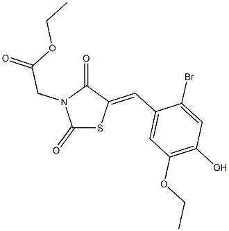 ethyl [5-(2-bromo-5-ethoxy-4-hydroxybenzylidene)-2,4-dioxo-1,3-thiazolidin-3-yl]acetate 化学構造式