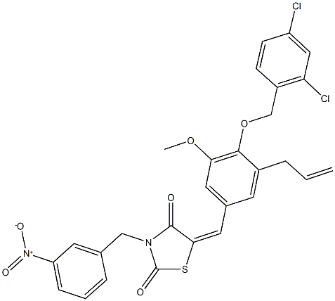 5-{3-allyl-4-[(2,4-dichlorobenzyl)oxy]-5-methoxybenzylidene}-3-{3-nitrobenzyl}-1,3-thiazolidine-2,4-dione Structure