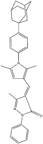 4-({1-[4-(1-adamantyl)phenyl]-2,5-dimethyl-1H-pyrrol-3-yl}methylene)-5-methyl-2-phenyl-2,4-dihydro-3H-pyrazol-3-one,,结构式