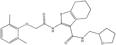 2-{[(2,6-dimethylphenoxy)acetyl]amino}-N-(tetrahydrofuran-2-ylmethyl)-4,5,6,7-tetrahydro-1-benzothiophene-3-carboxamide,,结构式