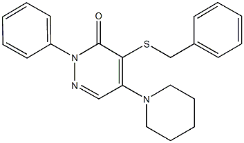 4-(benzylsulfanyl)-2-phenyl-5-(1-piperidinyl)-3(2H)-pyridazinone,,结构式