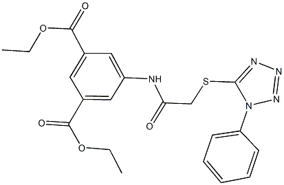 diethyl 5-({[(1-phenyl-1H-tetraazol-5-yl)sulfanyl]acetyl}amino)isophthalate,,结构式