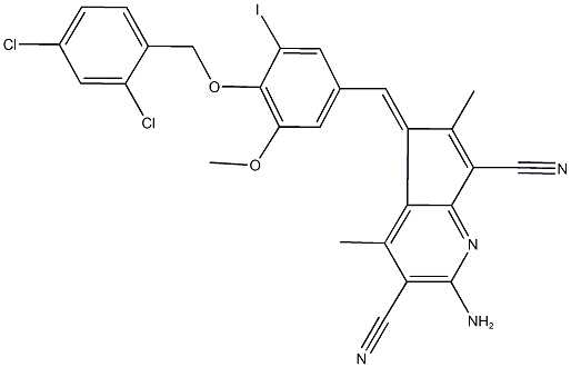 2-amino-5-{4-[(2,4-dichlorobenzyl)oxy]-3-iodo-5-methoxybenzylidene}-4,6-dimethyl-5H-cyclopenta[b]pyridine-3,7-dicarbonitrile Structure