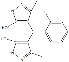 4-[(5-hydroxy-3-methyl-1H-pyrazol-4-yl)(2-iodophenyl)methyl]-3-methyl-1H-pyrazol-5-ol 化学構造式