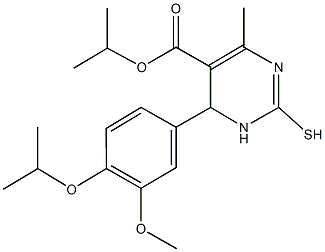 isopropyl 6-(4-isopropoxy-3-methoxyphenyl)-4-methyl-2-sulfanyl-1,6-dihydropyrimidine-5-carboxylate 化学構造式