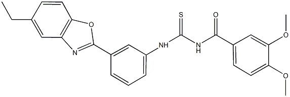 N-(3,4-dimethoxybenzoyl)-N'-[3-(5-ethyl-1,3-benzoxazol-2-yl)phenyl]thiourea Structure