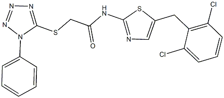 N-[5-(2,6-dichlorobenzyl)-1,3-thiazol-2-yl]-2-[(1-phenyl-1H-tetraazol-5-yl)sulfanyl]acetamide 结构式