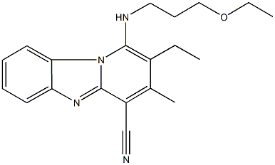 1-[(3-ethoxypropyl)amino]-2-ethyl-3-methylpyrido[1,2-a]benzimidazole-4-carbonitrile Struktur