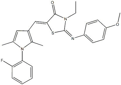 3-ethyl-5-{[1-(2-fluorophenyl)-2,5-dimethyl-1H-pyrrol-3-yl]methylene}-2-[(4-methoxyphenyl)imino]-1,3-thiazolidin-4-one 结构式