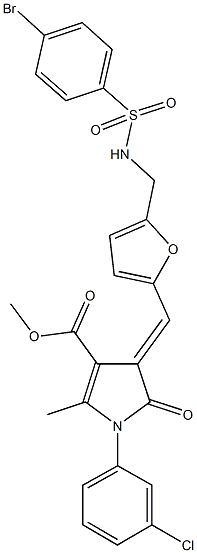 methyl 4-{[5-({[(4-bromophenyl)sulfonyl]amino}methyl)-2-furyl]methylene}-1-(3-chlorophenyl)-2-methyl-5-oxo-4,5-dihydro-1H-pyrrole-3-carboxylate,,结构式