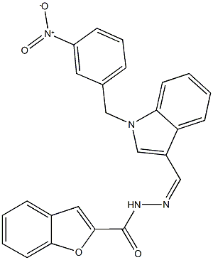 N'-[(1-{3-nitrobenzyl}-1H-indol-3-yl)methylene]-1-benzofuran-2-carbohydrazide 化学構造式