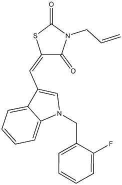 3-allyl-5-{[1-(2-fluorobenzyl)-1H-indol-3-yl]methylene}-1,3-thiazolidine-2,4-dione Struktur