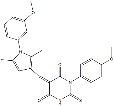 1-(4-methoxyphenyl)-5-{[1-(3-methoxyphenyl)-2,5-dimethyl-1H-pyrrol-3-yl]methylene}-2-thioxodihydro-4,6(1H,5H)-pyrimidinedione 化学構造式