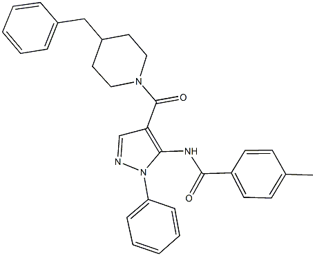 N-{4-[(4-benzyl-1-piperidinyl)carbonyl]-1-phenyl-1H-pyrazol-5-yl}-4-methylbenzamide 化学構造式