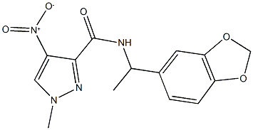 N-[1-(1,3-benzodioxol-5-yl)ethyl]-4-nitro-1-methyl-1H-pyrazole-3-carboxamide 化学構造式