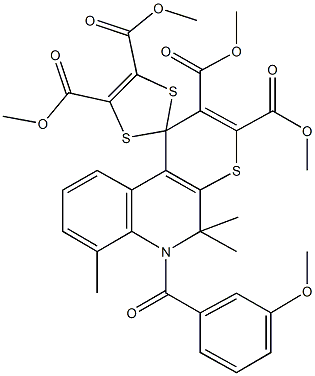 tetramethyl 6'-(3-methoxybenzoyl)-5',5',7'-trimethyl-5',6'-dihydrospiro[1,3-dithiole-2,1'-(1'H)-thiopyrano[2,3-c]quinoline]-2',3',4,5-tetracarboxylate Structure