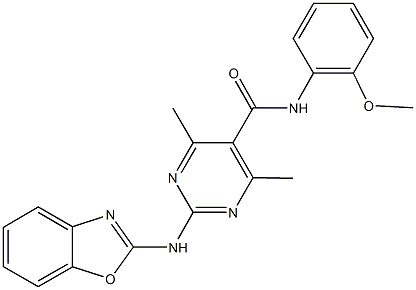 2-(1,3-benzoxazol-2-ylamino)-N-(2-methoxyphenyl)-4,6-dimethyl-5-pyrimidinecarboxamide Structure