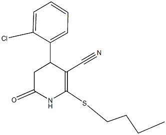 2-(butylsulfanyl)-4-(2-chlorophenyl)-6-oxo-1,4,5,6-tetrahydro-3-pyridinecarbonitrile,,结构式