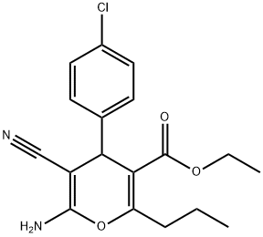 ethyl 6-amino-4-(4-chlorophenyl)-5-cyano-2-propyl-4H-pyran-3-carboxylate Structure