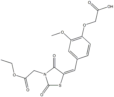 (4-{[3-(2-ethoxy-2-oxoethyl)-2,4-dioxo-1,3-thiazolidin-5-ylidene]methyl}-2-methoxyphenoxy)acetic acid Struktur