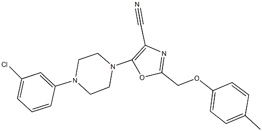 5-[4-(3-chlorophenyl)-1-piperazinyl]-2-[(4-methylphenoxy)methyl]-1,3-oxazole-4-carbonitrile,,结构式