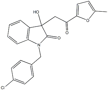 1-(4-chlorobenzyl)-3-hydroxy-3-[2-(5-methyl-2-furyl)-2-oxoethyl]-1,3-dihydro-2H-indol-2-one 结构式