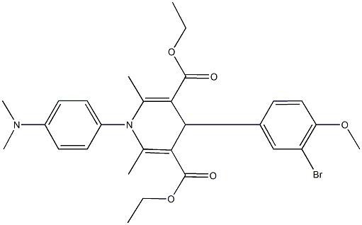 diethyl 4-[3-bromo-4-(methyloxy)phenyl]-1-[4-(dimethylamino)phenyl]-2,6-dimethyl-1,4-dihydropyridine-3,5-dicarboxylate,,结构式