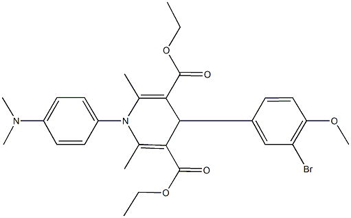 diethyl 4-[3-bromo-4-(methyloxy)phenyl]-1-[4-(dimethylamino)phenyl]-2,6-dimethyl-1,4-dihydropyridine-3,5-dicarboxylate 化学構造式