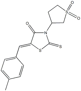 3-(1,1-dioxidotetrahydro-3-thienyl)-5-(4-methylbenzylidene)-2-thioxo-1,3-thiazolidin-4-one,,结构式