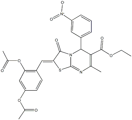 ethyl 2-[2,4-bis(acetyloxy)benzylidene]-5-{3-nitrophenyl}-7-methyl-3-oxo-2,3-dihydro-5H-[1,3]thiazolo[3,2-a]pyrimidine-6-carboxylate,,结构式