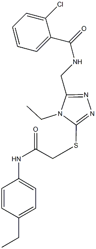 2-chloro-N-[(4-ethyl-5-{[2-(4-ethylanilino)-2-oxoethyl]thio}-4H-1,2,4-triazol-3-yl)methyl]benzamide,,结构式