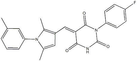 5-{[2,5-dimethyl-1-(3-methylphenyl)-1H-pyrrol-3-yl]methylene}-1-(4-fluorophenyl)-2,4,6(1H,3H,5H)-pyrimidinetrione,,结构式