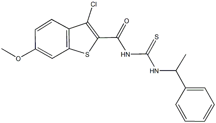 N-[(3-chloro-6-methoxy-1-benzothien-2-yl)carbonyl]-N'-(1-phenylethyl)thiourea Structure