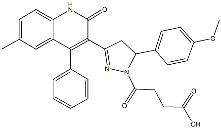 4-[5-(4-methoxyphenyl)-3-(6-methyl-2-oxo-4-phenyl-1,2-dihydro-3-quinolinyl)-4,5-dihydro-1H-pyrazol-1-yl]-4-oxobutanoic acid 化学構造式